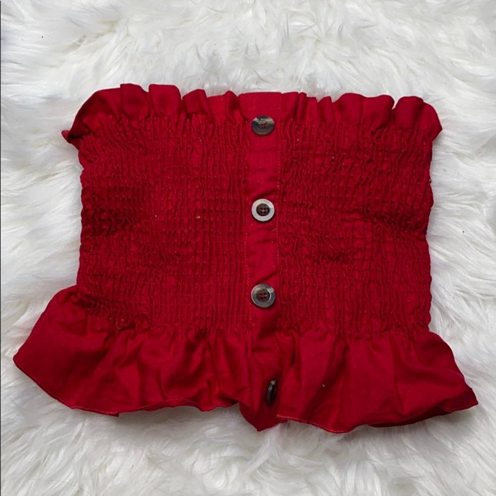 Red Tubed Peplum Cropped Top - M